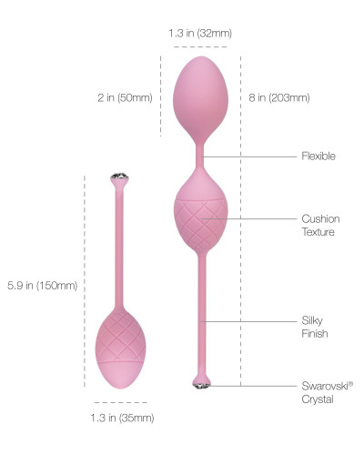 Роскошные вагинальные шарики PILLOW TALK - Frisky Pink с кристаллом, диаметр 3,2см, вес 49-75гр - Фото №8