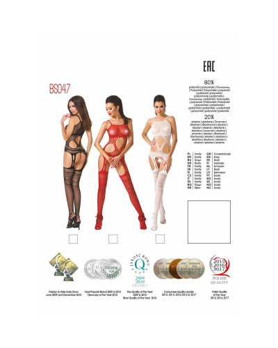 Бодістокінг Passion BS047 red, комбінезон, імітація топа, панчох і пояса - Фото №5