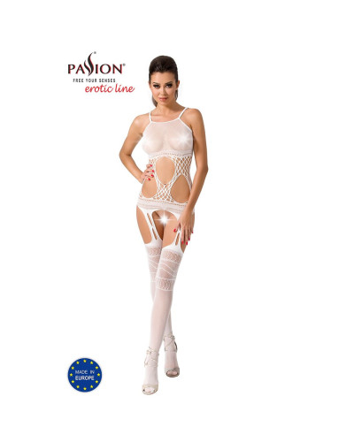Бодистокинг Passion BS047 white, комбинезон, имитация топа, чулок и пояса - Фото №2