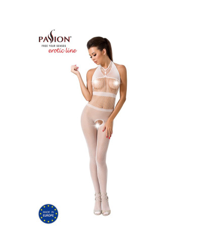 Бодістокінг Passion BS048 white, комбінезон, імітація колгот та відкритого топа - Фото №2
