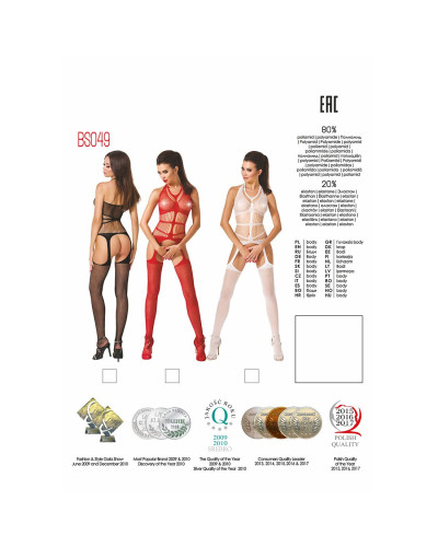 Бодістокінг Passion BS049 red, комбінезон, імітація топа, панчох і пояса - Фото №5