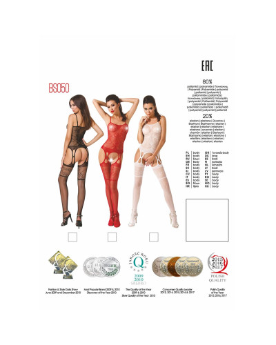 Бодистокинг Passion BS050 red, комбинезон, имитация чулок и пояса - Фото №5