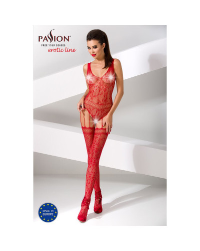 Бодистокинг Passion BS051 red, комбинезон, имитация чулок и боди - Фото №2