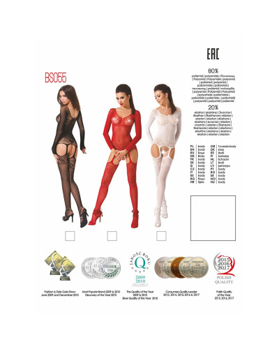 Бодистокинг Passion BS055 red, комбинезон, имитация чулок и пояса, длинный рукав, закрытое плечо - Фото №5