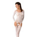 Бодистокинг Passion BS055 white, комбинезон, имитация чулок и пояса, длинный рукав, закрытое плечо - Фото №1
