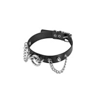 Ошейник цепочками, шипами и кольцом Fetish Tentation Choker Rings and Chains, экокожа