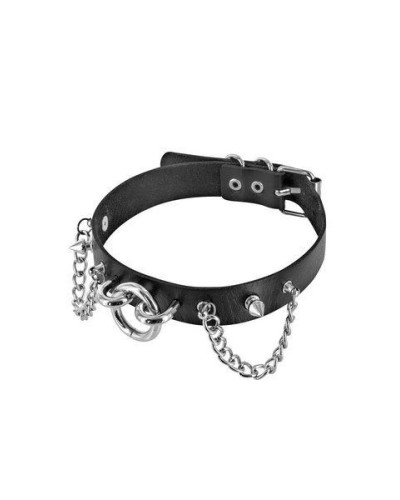 Нашийник ланцюжками, шипами і кільцем Fetish Tentation Choker Rings and Chains, екошкіра - Фото №1
