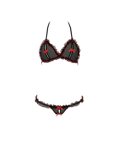 Комплект белья Passion GIANA BIKINI S/M, black, полупрозрачные лиф и трусики с бантиками - Фото №2