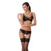 Комплект білизни Passion PAULINE SET L/XL, black, стрепи, ліф, стрінги і пояс для панчох - Фото №1