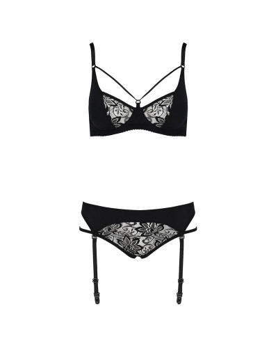 Комплект білизни Passion PAULINE SET L/XL, black, стрепи, ліф, стрінги і пояс для панчох - Фото №5