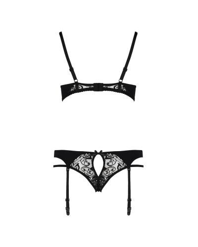 Комплект білизни Passion PAULINE SET L/XL, black, стрепи, ліф, стрінги і пояс для панчох - Фото №6
