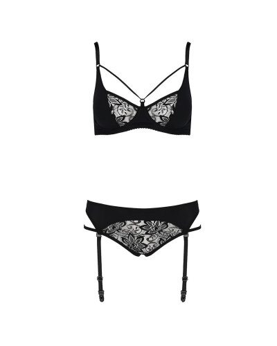Комплект белья Passion PAULINE SET S/M, black, стрэпы, лиф, стринги и пояс для чулок - Фото №5