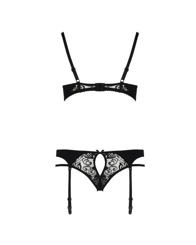Комплект белья Passion PAULINE SET S/M, black, стрэпы, лиф, стринги и пояс для чулок - Фото №6