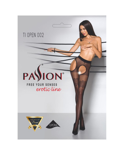 Еротичні колготки Passion TIOPEN 002 1/2 (20 den), nero, імітація панчох і пояса - Фото №5