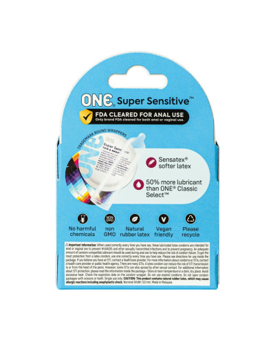 Презервативи ONE Super Sensitive 3 шт, картонна коробка (м'ята упаковка!!!) - Фото №3