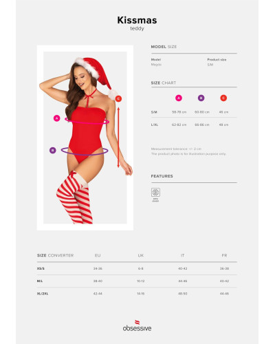 Боді Obsessive Kissmas teddy red L/XL (м'ята упаковка!!!) - Фото №6