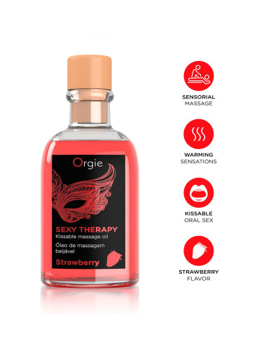 Набір для масажу Orgie – Sexy Therapy Strawberry (100 мл), їстівна розігрівальна олія + пір’їнка - Фото №3