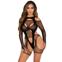 Бодистокинг Leg Avenue Fishnet Garter Harness and Teddy One Size Black