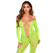 Бодістокінг Leg Avenue Crotchless Footless Lingerie Bodystocking One Size Neon Green
