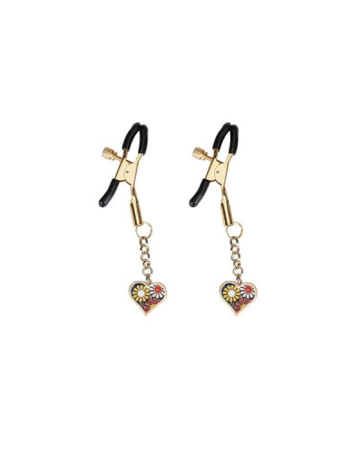 Затискачі для сосків Liebe Seele Nipple Clamps Gold Heart-shaped Flowers on Blue - Фото №1