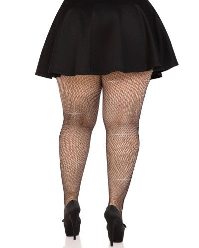 Колготки Leg Avenue Rhinestone micro net tights Plus size Black, мелкая сетка, стразы - Фото №4