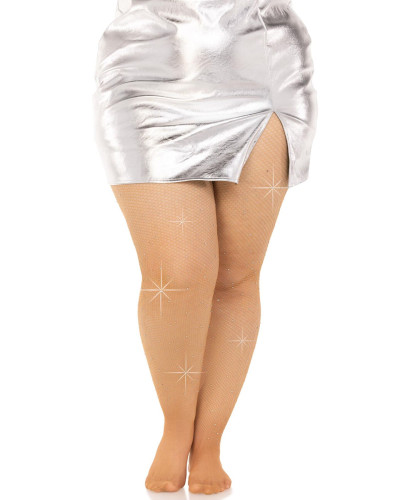Колготки Leg Avenue Rhinestone micro net tights Plus size Caramel, дрібна сітка, стрази - Фото №1