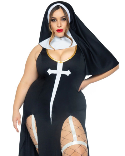 Костюм монашки-грешницы Leg Avenue Sultry Sinner 1X-2X, платье, головной убор, воротник - Фото №1