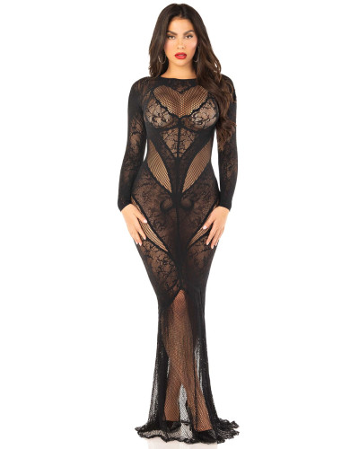 Сукня Leg Avenue Lace and Net Bodycon Gown One Size, Black - Фото №2