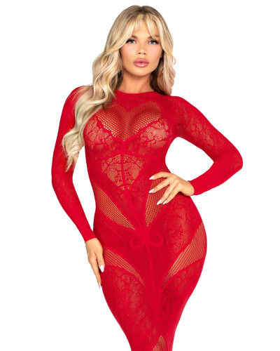 Сукня Leg Avenue Lace and Net Bodycon Gown One Size, Red - Фото №1