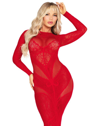 Сукня Leg Avenue Lace and Net Bodycon Gown One Size, Red - Фото №5