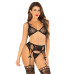 Комплект Leg Avenue Bra Top, String and Garter Belt Stockings One Size, Black - Фото №1