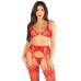 Комплект Leg Avenue Bra Top, String and Garter Belt Stockings One Size, Red - Фото №1