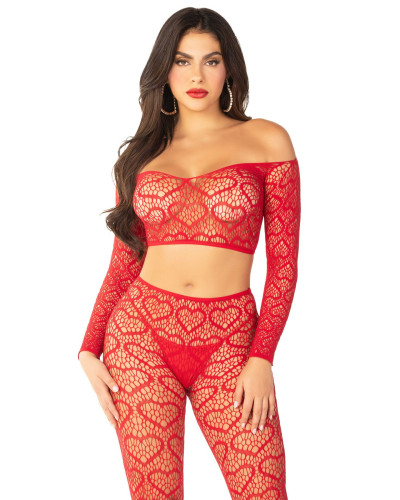 Комплект Leg Avenue Off The Shoulder Top and Footless Tights One Size, Red - Фото №1