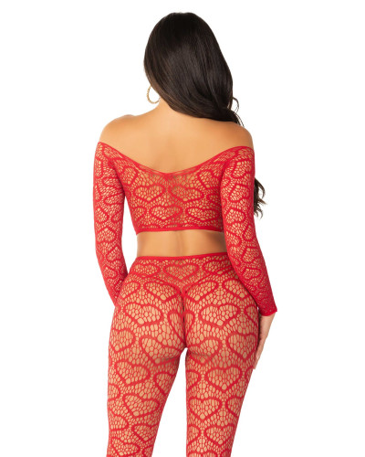 Комплект Leg Avenue Off The Shoulder Top and Footless Tights One Size, Red - Фото №3