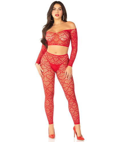 Комплект Leg Avenue Off The Shoulder Top and Footless Tights One Size, Red - Фото №5