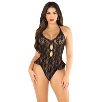 Боді Leg Avenue Lace Floral Lace Halter Teddy with Flutter Accent One Size, Black