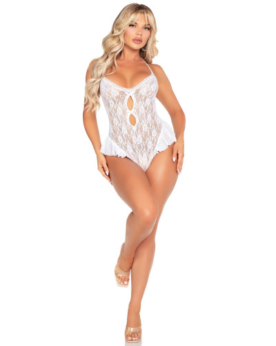 Боді Leg Avenue Lace Floral Lace Halter Teddy with Flutter Accent One Size, White - Фото №5