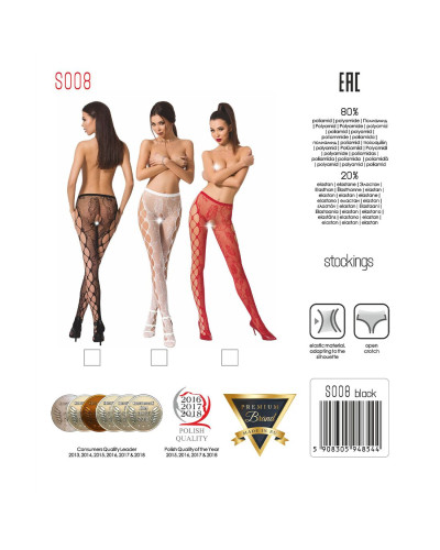 Эротические колготки-бодистокинг Passion S008 red, ажурные колготки с вырезом и лампасами-сеткой - Фото №5