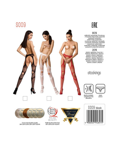 Еротичні колготки-бодістокінг Passion S009 red, імітація панчіх та пояса - Фото №5