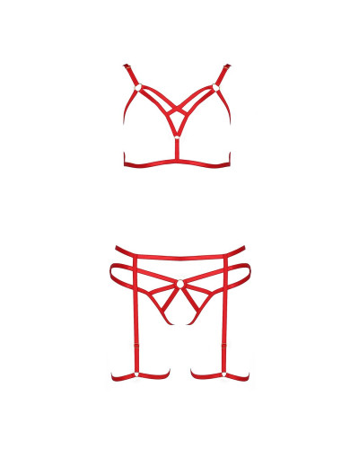 Комплект білизни Passion Exclusive MAGALI SET OpenBra S/M, red, стрепи, ліф, трусики і пояс - Фото №4