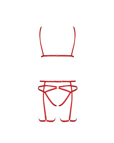 Комплект білизни Passion Exclusive MAGALI SET OpenBra S/M, red, стрепи, ліф, трусики і пояс - Фото №5