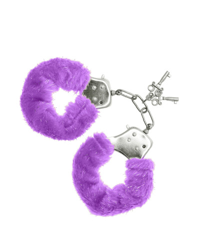 Наручники S Pleasures Furry Cuffs Purple з пухнастим оздобленням, 2 ключі в комплекті - Фото №1