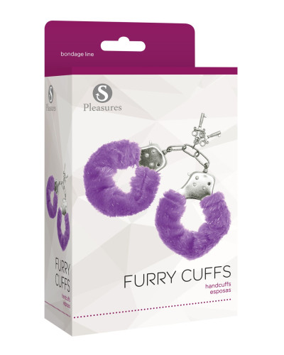 Наручники S Pleasures Furry Cuffs Purple з пухнастим оздобленням, 2 ключі в комплекті - Фото №2