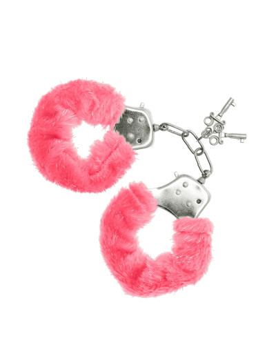 Наручники S Pleasures Furry Cuffs Pink з пухнастим оздобленням, 2 ключі в комплекті - Фото №1