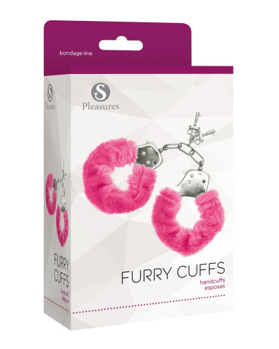 Наручники S Pleasures Furry Cuffs Pink з пухнастим оздобленням, 2 ключі в комплекті - Фото №2