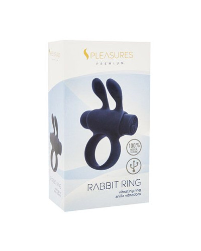 Ерекційне віброкільце S Pleasures Premium Rabbit Ring, чорне, зі знімною віброкулею та вушками - Фото №2