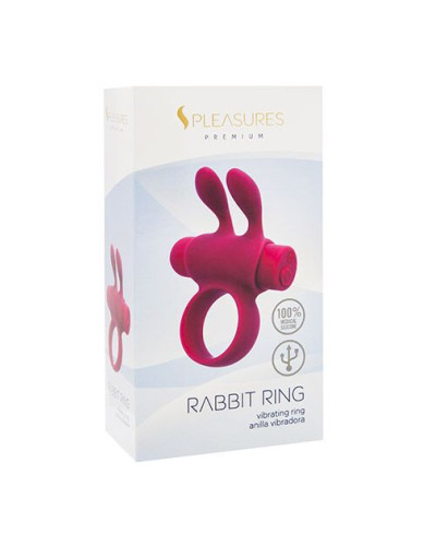Ерекційне віброкільце S Pleasures Premium Rabbit Ring, рожеве, зі знімною віброкулею та вушками - Фото №2