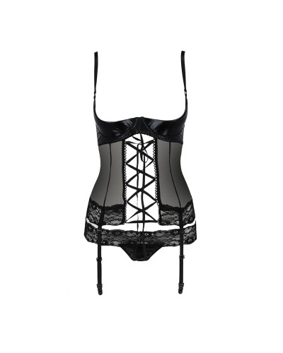 Корсет з відкритими грудьми Passion Exclusive NORTH CORSET S/M, black, пажі, трусики, шнурівка - Фото №5