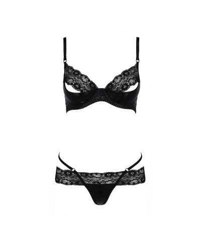 Комплект білизни Passion Exclusive NORTH SET S/M, black, ліф и трусики з елементами під латекс - Фото №5