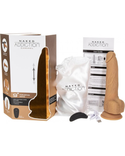Фалоімітатор з пульсацією Naked ADDICTION Dominic 9″ Caramel, пульт ДК, діаметр 4,2 см - Фото №6
